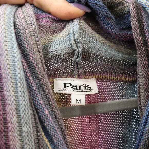 Paris Hues Multicolor Knit Poncho Sweater Women’s Size M Cowl Neck Boho Stripe - Picture 6 of 7